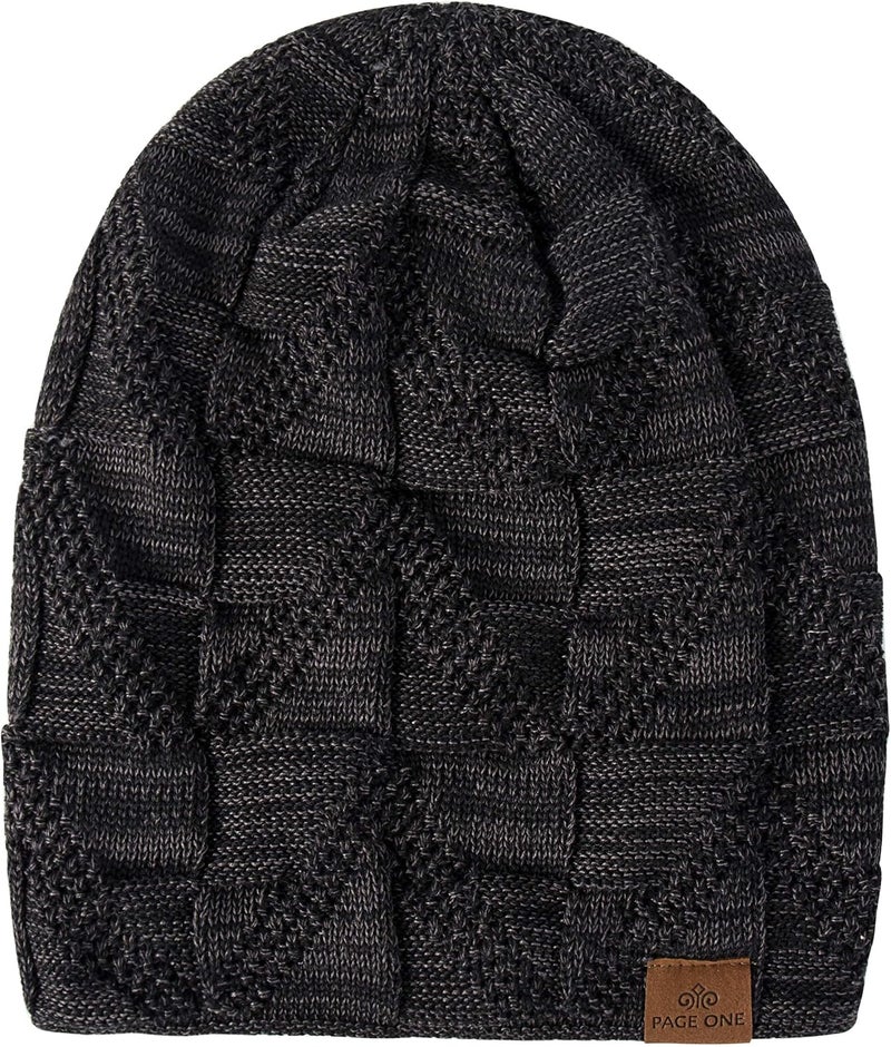 PAGE ONE Mens Winter Slouchy Beanie Warm Fleece Lined Skull Cap Baggy Cable Knit Hat - Image 5